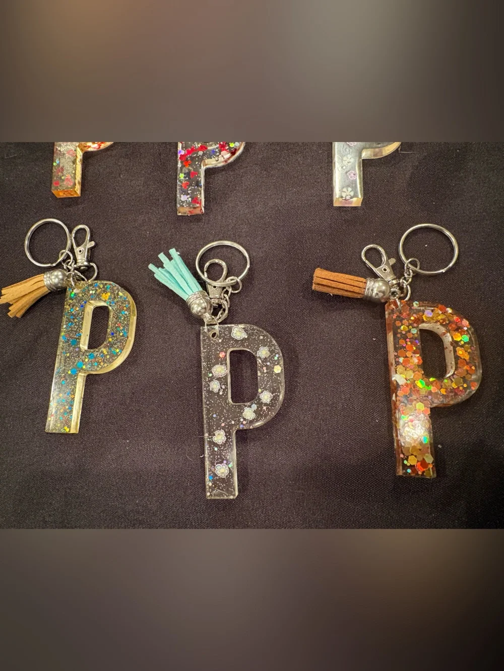 Glitter Initial 'P' Keychain Charms - Assorted Colors